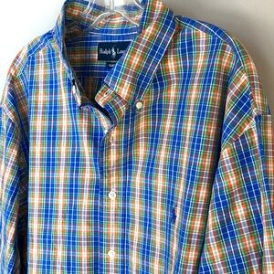 Ralph Lauren Button Down Shirt Multi Plaid Classic Fit Long Sleeve XL 18 34/35